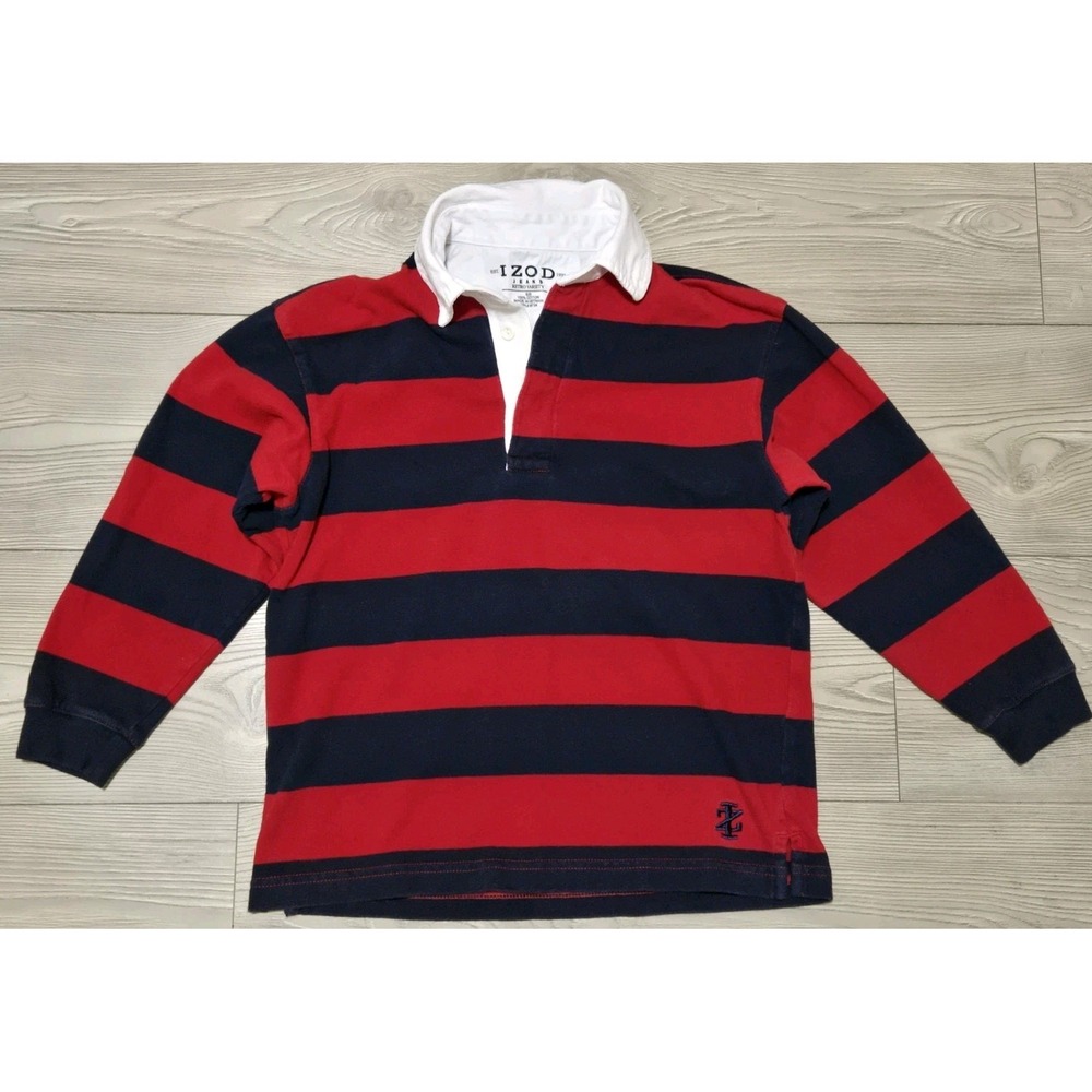 IZOD Jeans Retro Kids Red Blue Long Sleeve Rugby Shirt Size Small‎ 8 Striped
